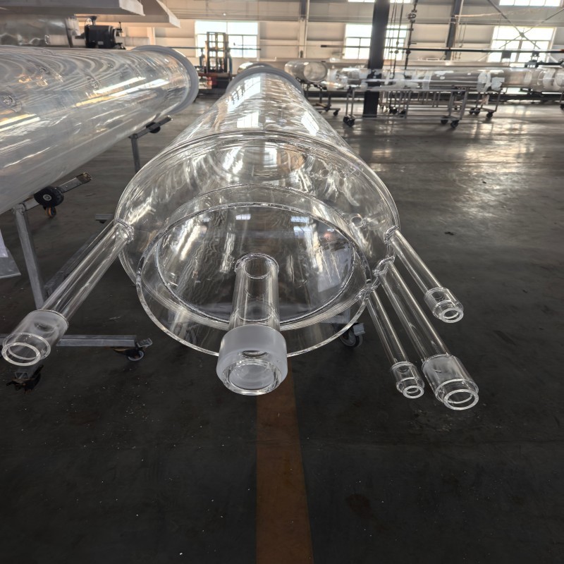 Twin Tube Clear Quartz Furnace Tube with Flange Exhaust Pipe Welding Polished Surface