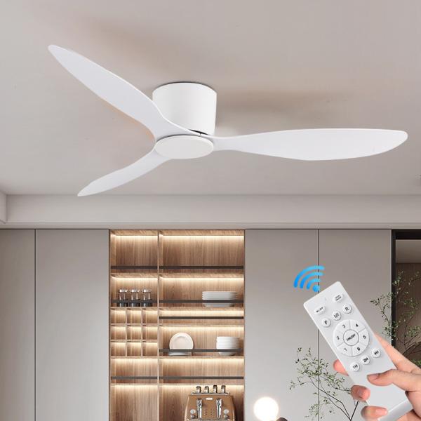 HFBH Model 657 42 52 LED Flush Mount Ceiling Fan with Remote Control Black and White Iron Lamp Body without Lamp