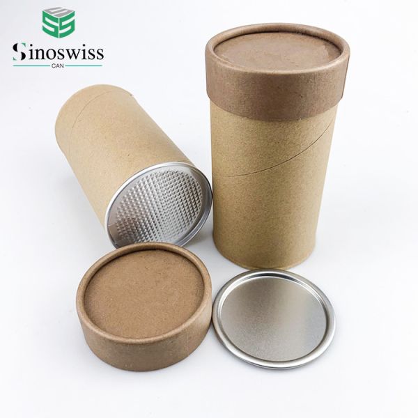 OEM Logo Kraft Paper Canister Easy Tear Lid Paper Can For Dry Food Products