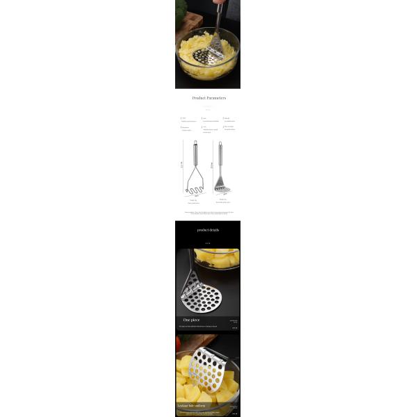 Bamboo Potato Smasher Stainless Steel Slicing Press for Making Perfect Mashed Potatoes