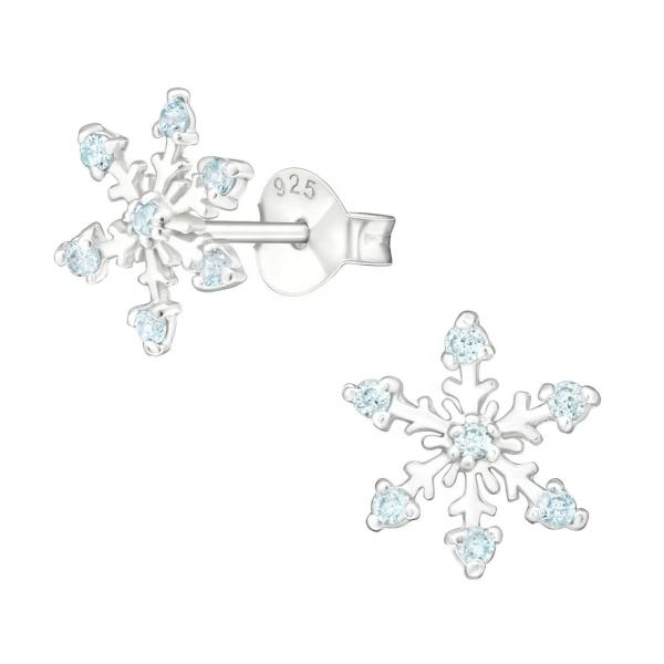 Boucles d'oreilles à clous flocon de neige en argent sterling 925 plaqué rhodium et oxydes de zirconium, 2g