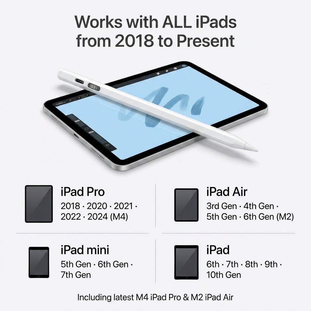 iPad Stylus Pen LED Digital Battery Display Type-C Fast Charge Active Pencil Palm Rejection Tilt 8 Colors OEM Wholesale