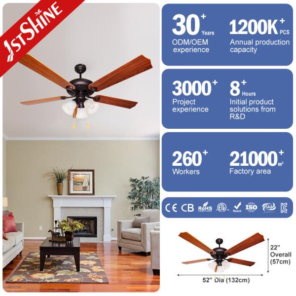 52 Inch 60w Noiseless Ceiling Fan 220v 5 Blades For Restaurant Living Room