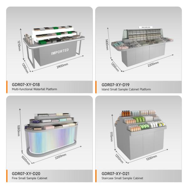 Retail Shop Design Grey Wooden Sample Island For Space-Saving Shop Showcase And Cost-Effective Shop Rack
