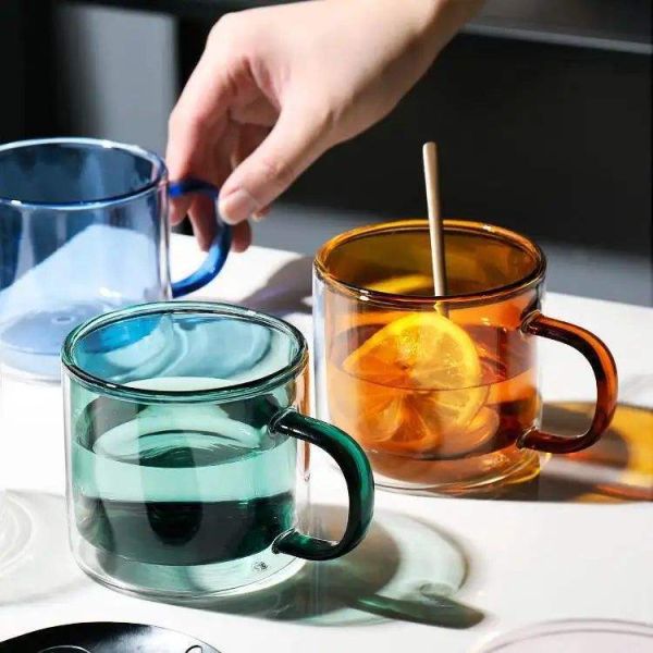Single Layer High Borosilicate Glass Coffee Mug Contemporary Design with Wooden Handle
