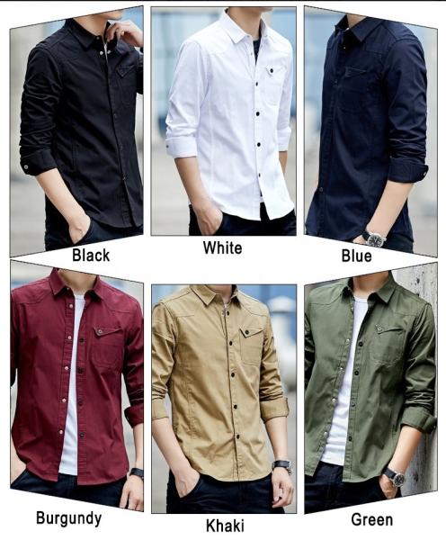 Slim Fit camisas formais masculinas em algodão simples tingido Materialização e construção