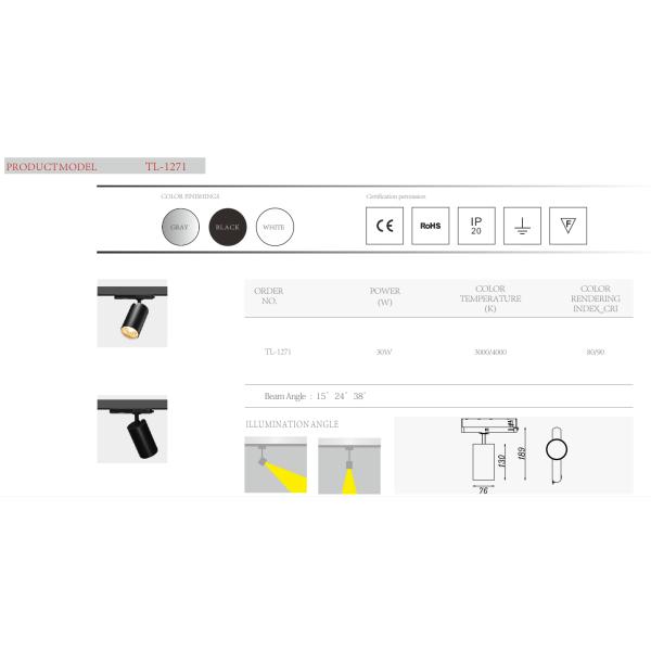 Integrated adaptor 3/4-wire anti glare flicker free combined 20W 25W 32W COB LED track light with adjustable reflector