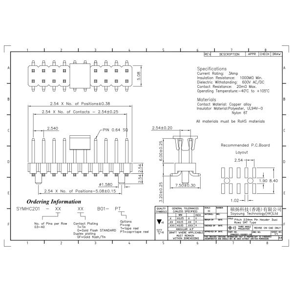 2.54mm Dual Rows SMT TYPE Pin Header Connector Female Header Connector with Pegs 2*2PIN To 2*40PIN