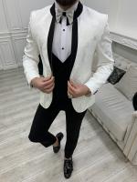 Revestimento branco do smoking da viscose 3% Lycra do terno 32% do smoking dos homens do poliéster de 65%