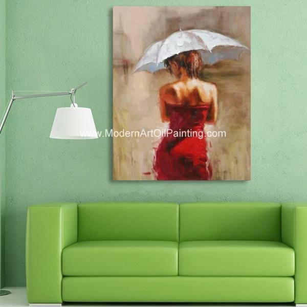 Art Oil Painting Decorative Wall moderno acrílico Art Girl com o vestido vermelho na lona