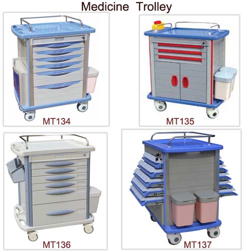 Multi-Function Hospital Nursing Equipment ABS Medicine Trolley Cart With Drawers , Lock (ALS-MT134)