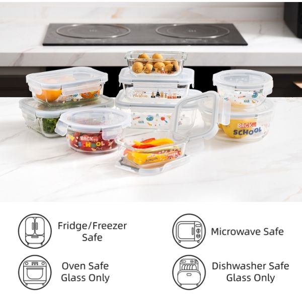 High Borosilicate Glass Food Container with BPA-Free PP Lid and Microwave Safe Custom Glass Container