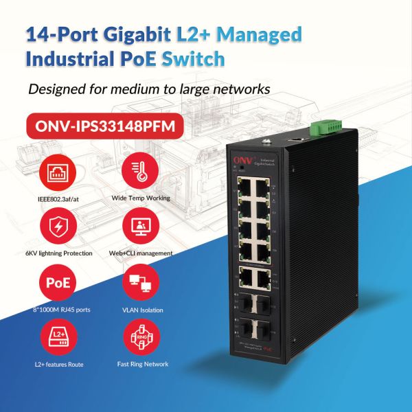 14 Port Industrial Fiber Gigabit PoE Switch Wide Temperature For Long Distance Networks