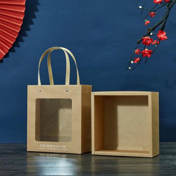 Bolsas de mano de papel kraft con ventana, bolsas de regalo personalizables para cumpleaños y San Valentín