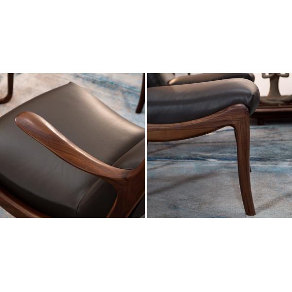 Elegent Solid Wood Accent Chair , Grey Leather Armchair Cow Leather Padded