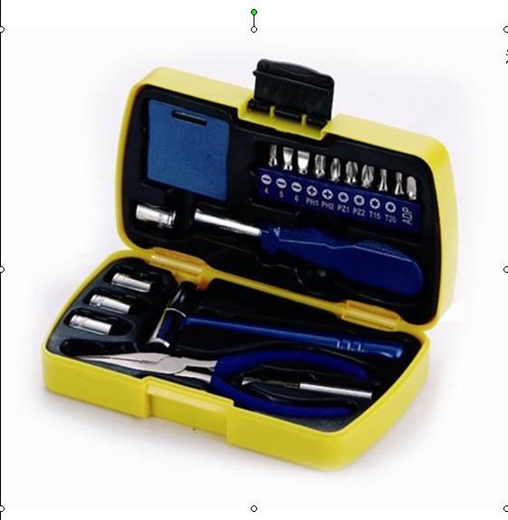 19 pcs mini tool set ,with pliers ,tape, hammer ,joint bar ,sockets .