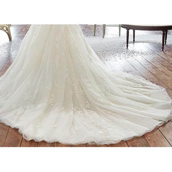 Sleeveless Long Tail Bridal Gown , Ivory Lace Wedding Dress Back Bandage Style