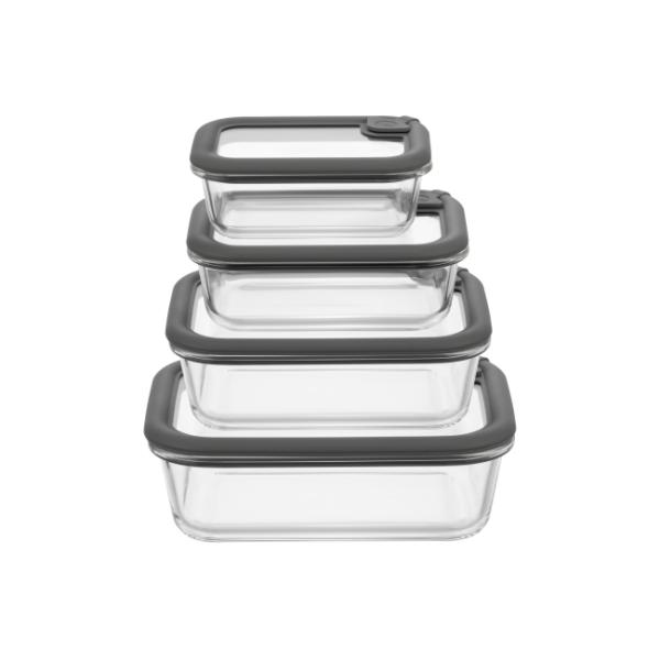Contenant alimentaire en verre borosilicate avec couvercle en verre ventilé