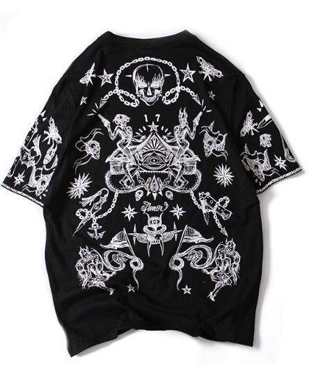 Fashional street hip hop style with skull printed wholesale men's oversize cotton t shirt