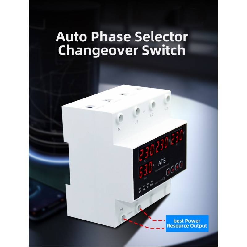 Automatic Transfer Switch (ATS) PC 63A/100A Three Phase Uninterrupted Power Stabilizer Voltage Protector Phase Selector