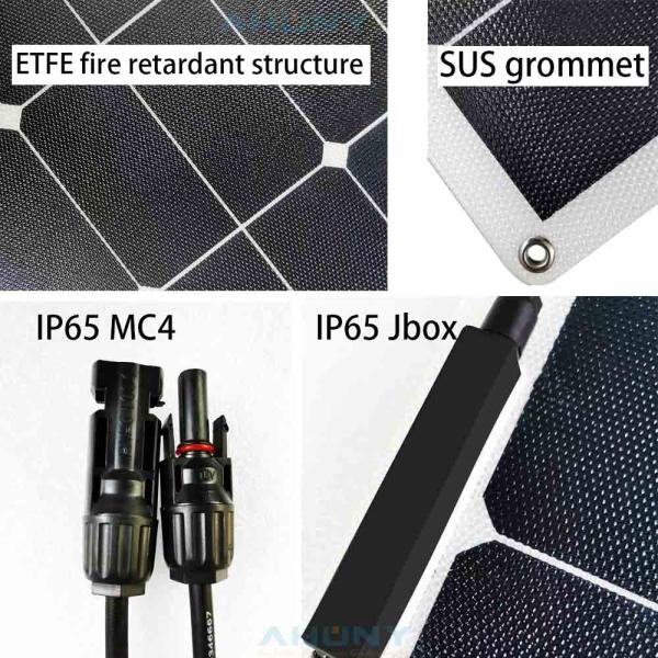 Panneau solaire à film mince ETFE pliable Semi-flexible 12v 75 Watt résistant à l'eau Panneau solaire monocristallin fournisseur