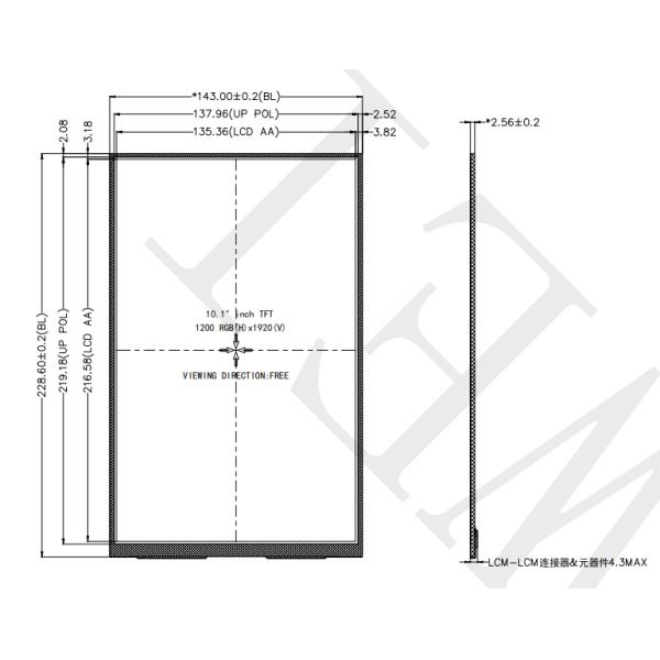 10.1 дюймовый LCD дисплей 1200X1920 модуль 350cd/m2 Медицинское оборудование умный домашний дисплей