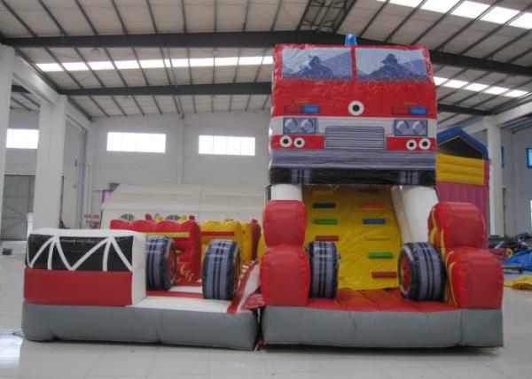 Fire Fighting Fun City Commercial Bounce House , High Slide Big Blow Up Bounce House