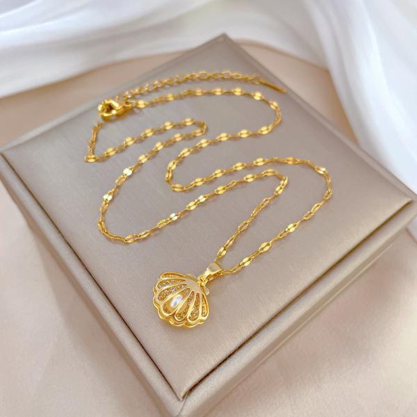 High Quality Bead and Shell Necklaces Waterproof 18K Gold Plated Pearl Shell Necklace With Pearls