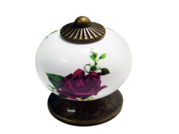 Diameter 33mm Round Ceramic Wardrobe Door Knobs Gold Plated Rose Pattern Porcelain Furniture Handles