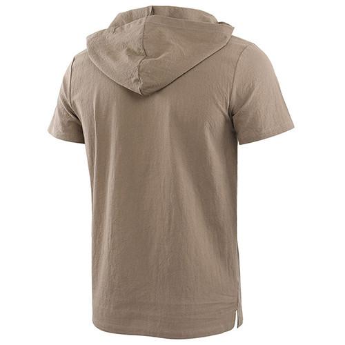 2021 Summer Causal Loose Solid Hooded Lace Up Short Sleeve T Shirt For Men