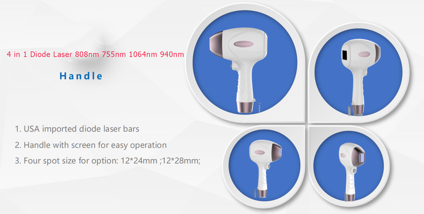 Диодная лазерная машина для удаления волос 755nm 808 940nm 1064nm 12*24mm2 / 12*28mm2