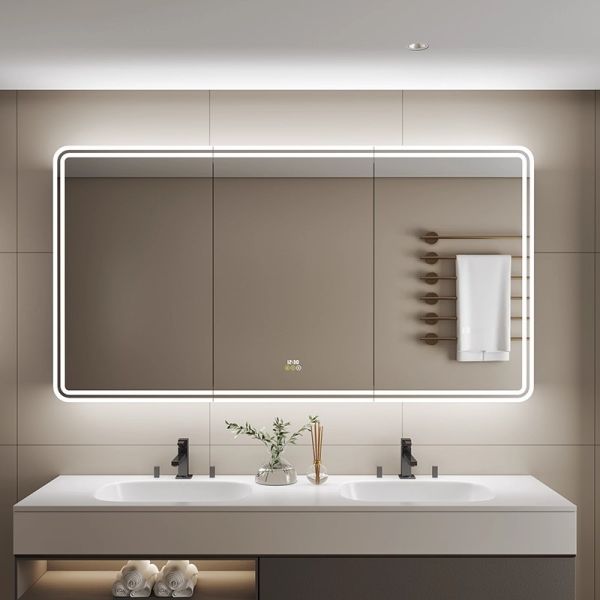 Modern Luxury LED Bathroom Medicine Cabinet Water-Resistant Touch Switch Aluminum Frame Defogger IP44 Rated Wall-Mounted Hotels