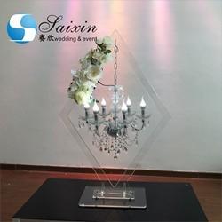 ZT-407C  Wedding event centerpieces rhombic clear acrylic stand with crystal lighting chandeliers