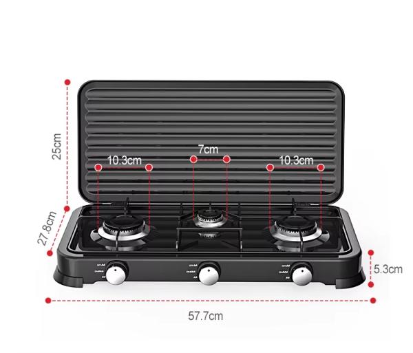 Customizable Cooking 3 Plate Gas Stove Heat Resistant Energy Efficiency