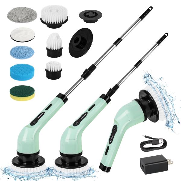 9 Replaceable Brush Heads Electric Spin Scrubber with Adjustable Detachable Handle