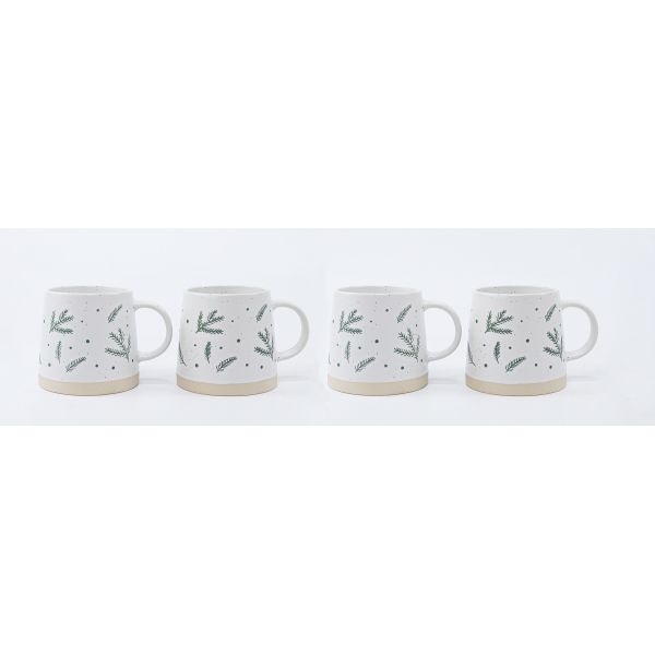 Speckled Embossed Pine Branch Farmhouse Ceramic Mugs