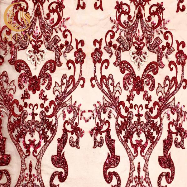 Shining Sequins Wedding Dress Lace Fabric 3D Heavy Beaded