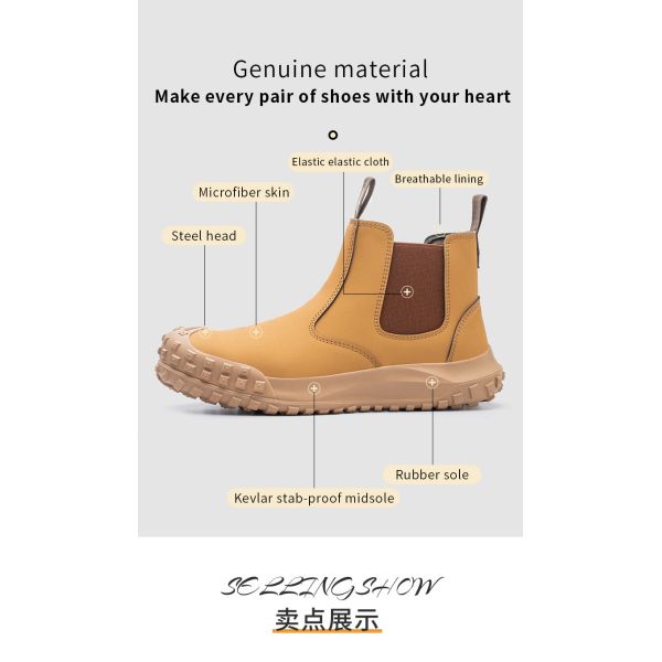 Suede Leather Chelsea Safety Shoes Steel Toe Safety Boots Kevlar Work Shoes Slip-Resistant Rubber Work Boots For Industrial Work