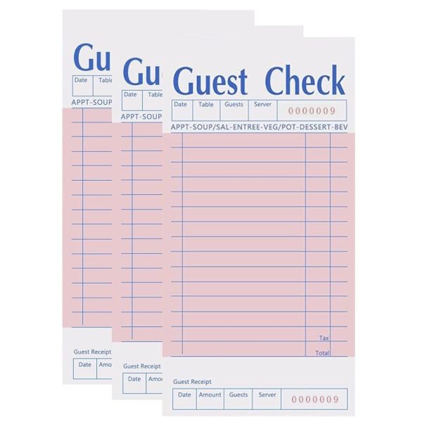 2 Ply Carbonless Guest Check Book 3.5x6.7 Inch Pink with Serial Numbers