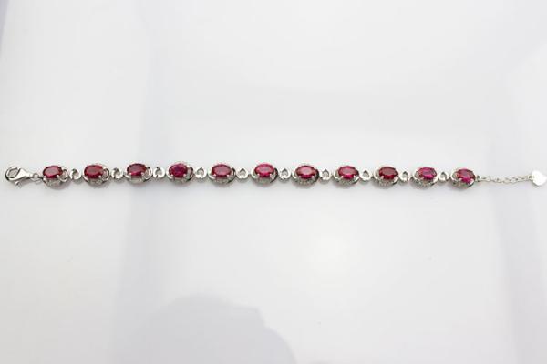 Sterling Silver 5x7mm Oval Ruby Cubic Zircon Tennis Bracelet(B06PINK)