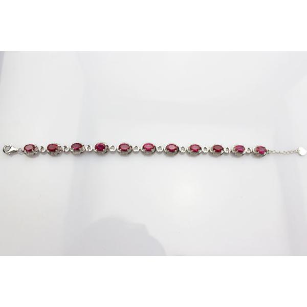 Sterling Silver 5x7mm Oval Ruby Cubic Zircon Tennis Bracelet(B06PINK)