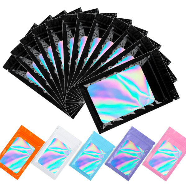 Wholesale Small Holographic Plastic Baggies Clear Pouch Hologram Ziplock Bag Zipper Pouch Mylar Bag