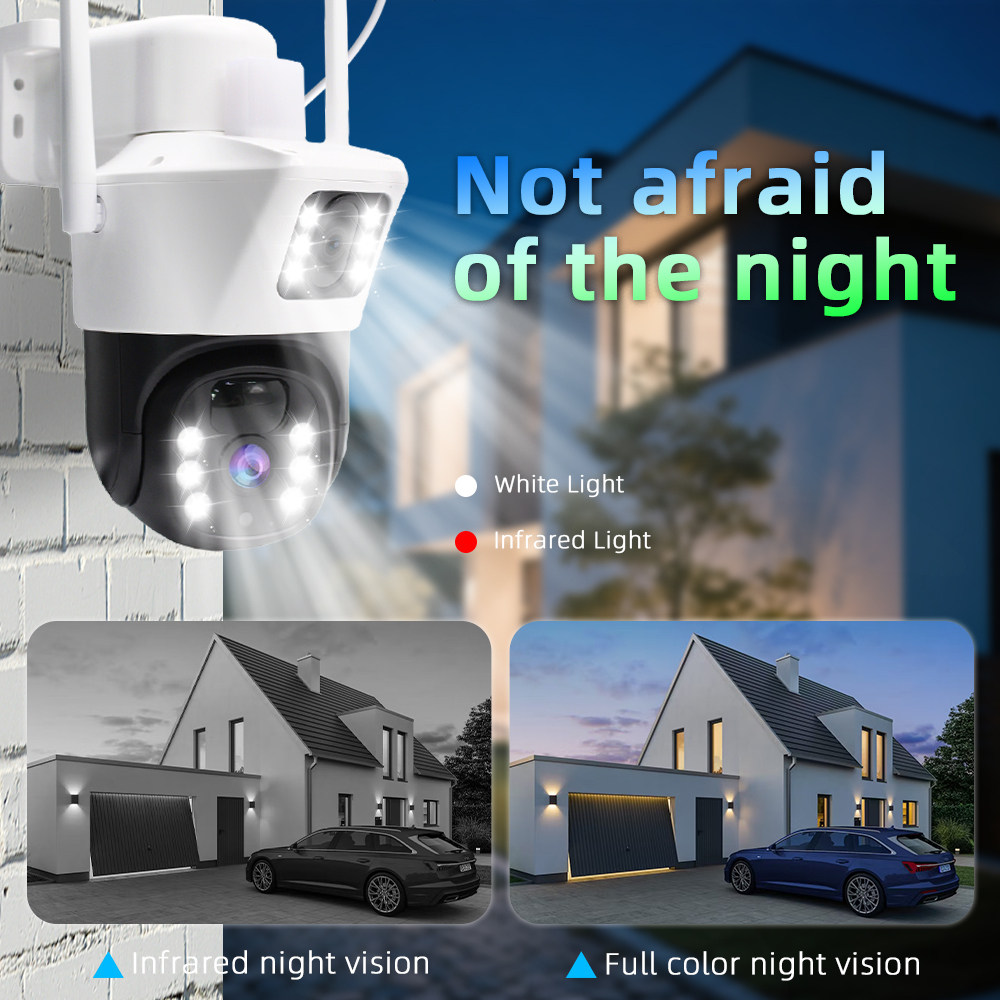 4MP Dual‑Lens Solar Security Camera, Wireless WiFi PTZ Camera with 6.5W Solar Panel 15600mAh Battery, 355° Pan 90° Tilt, PIR Human Detection, Two‑Way Audio, IP65 Waterproof Outdoor Surveillance Camera