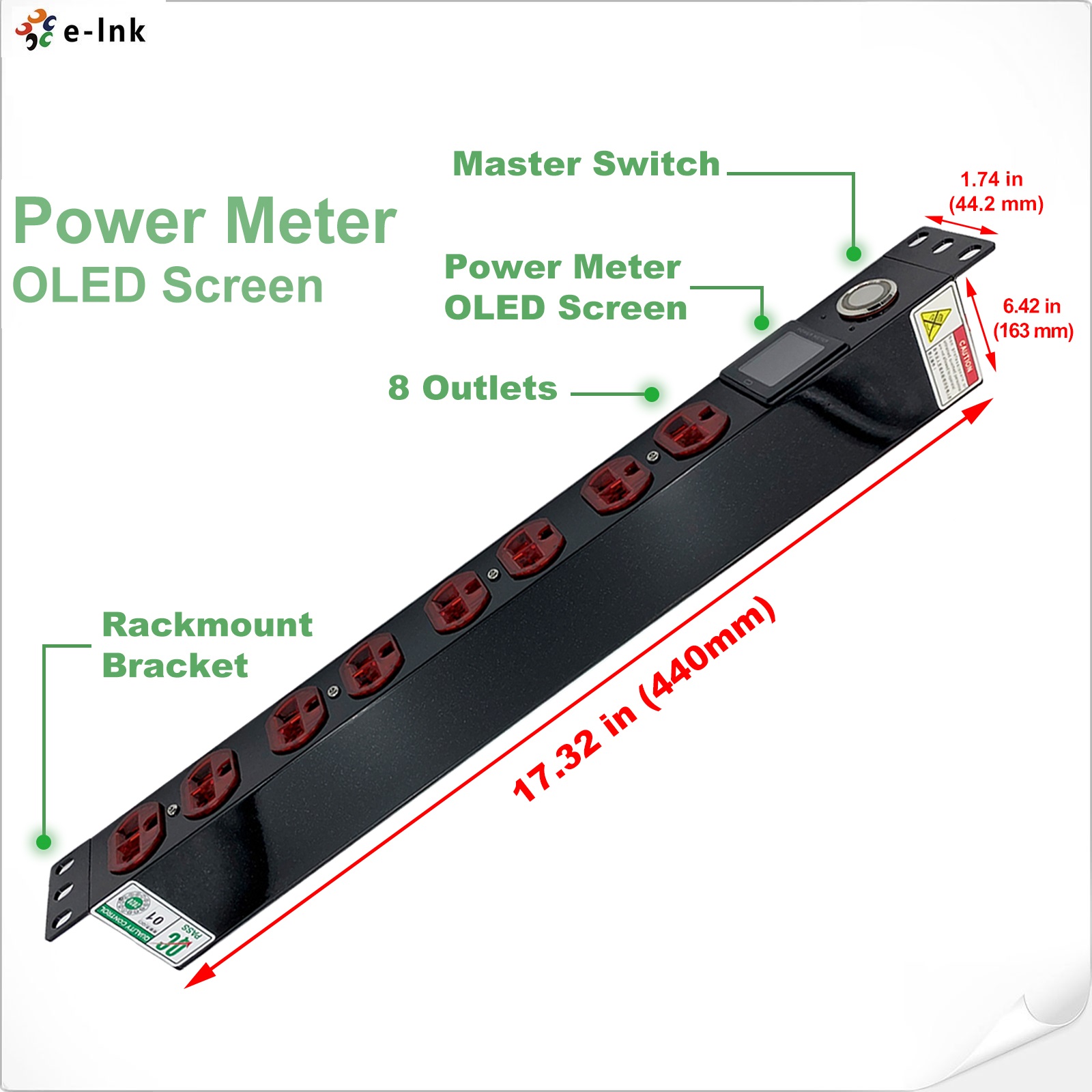 Блок PDU гаван 16A/2800W 1U распределения силы PDU 8 измеренный выходом