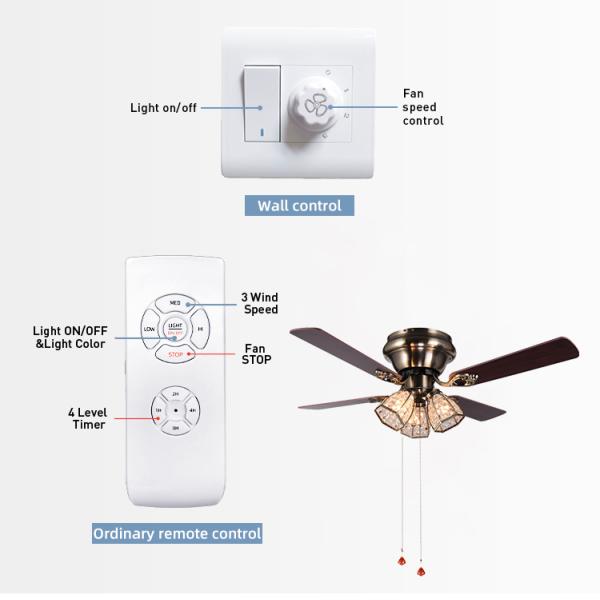 Minimalist Style Antique Brass Crystal Led Ceiling Fan 100lm/w 48inch 4 Blades