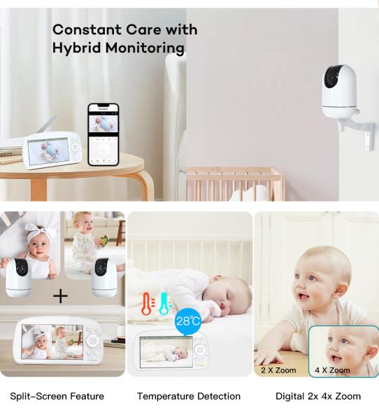 1080P Wifi 2.4Ghz FHSS PTZ Camera Baby Monitor 5.5 Inch With Playback And Lullabies