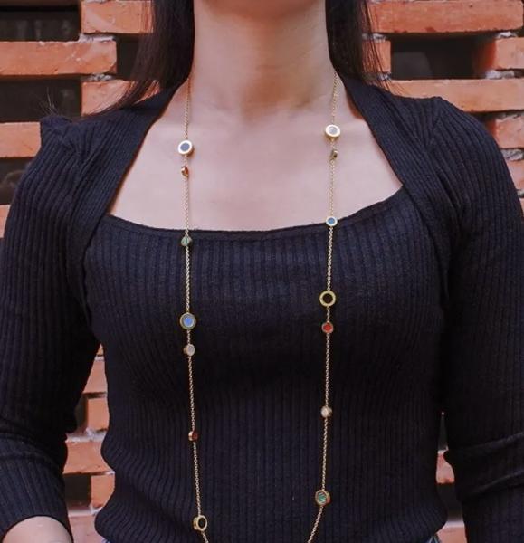 Multicolor Resin Beaded Chain Long Scatter Necklace Red Blue Green Orange