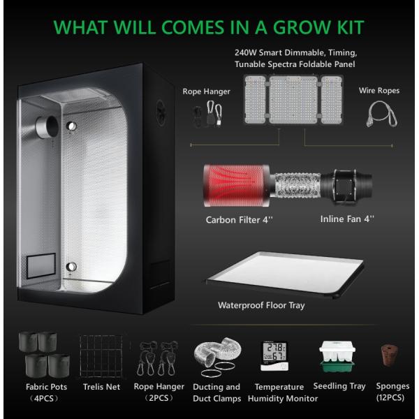600d Indoor Grow Tent Complete Kit Metal Pole с высокоэффективной лампой 90x90x180