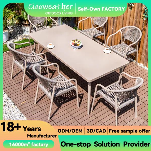 Modern Metal PE Rattan Outdoor Dining Set for Garden Patio and Aluminum Restaurant Coffee Shop Dining Chairs