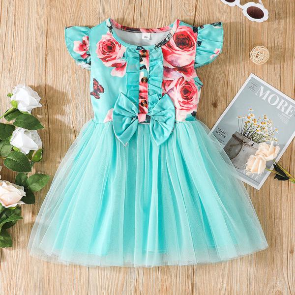Roupa do vestido das crianças impressas bebê de Mesh Dress Summer Sweet Girls